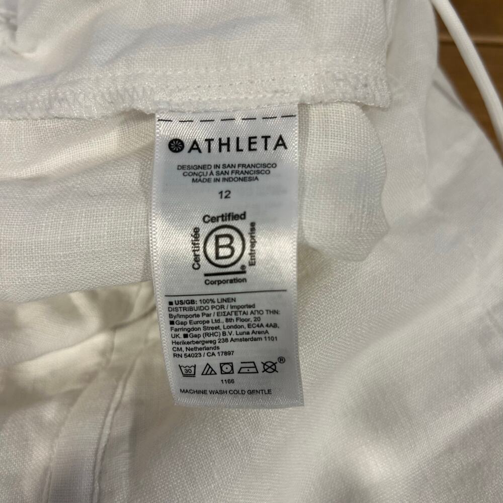 ATHLETA Sz 12 -2 PAIR!- Chambray & White High Rise Retreat Linen Capri Wide Leg - Picture 13 of 16